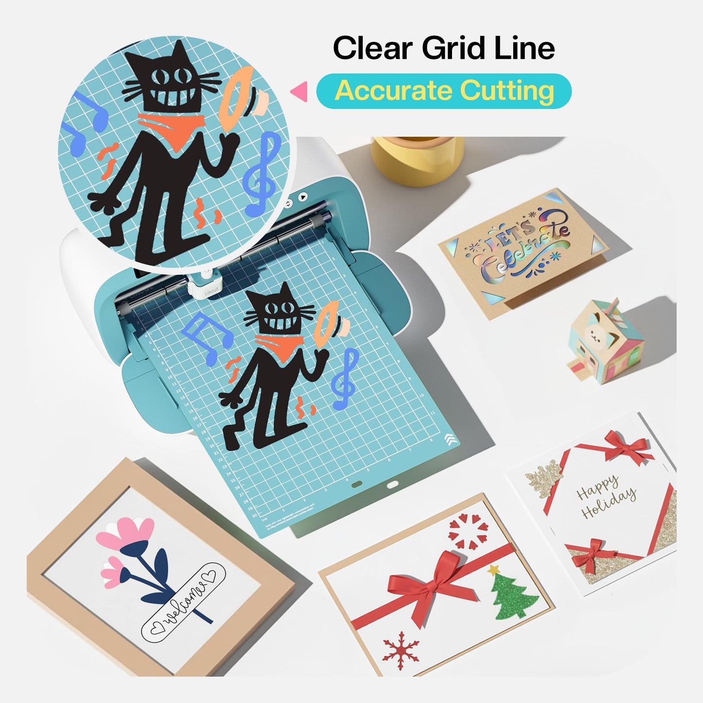 Likcut Portable Vinyl Cutter S41 with 8.5" x 12" LightGrip Cutting Mats for Craft DIY with Precision Grid for DIY Paper, Stickers & Cardstock