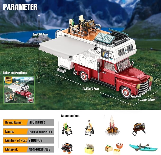 Car Building Block 2-in-1 Camper Van Building and Farm Pickup Truck Building Set Toy for Adult Retro Rvs Building Block Kit Set 2188pcs