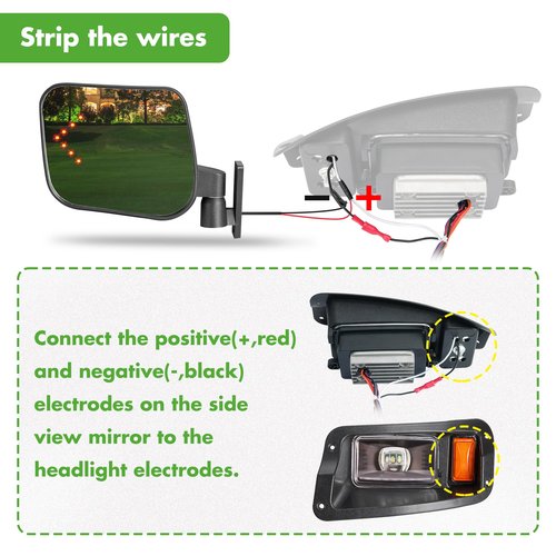 Golf Cart Side Mirrors with Turn Signal Light,Rear View Mirror for Club Car EZGO Yamaha Gas & Electric,Golf cart must be drilled and have turn signal headlights
