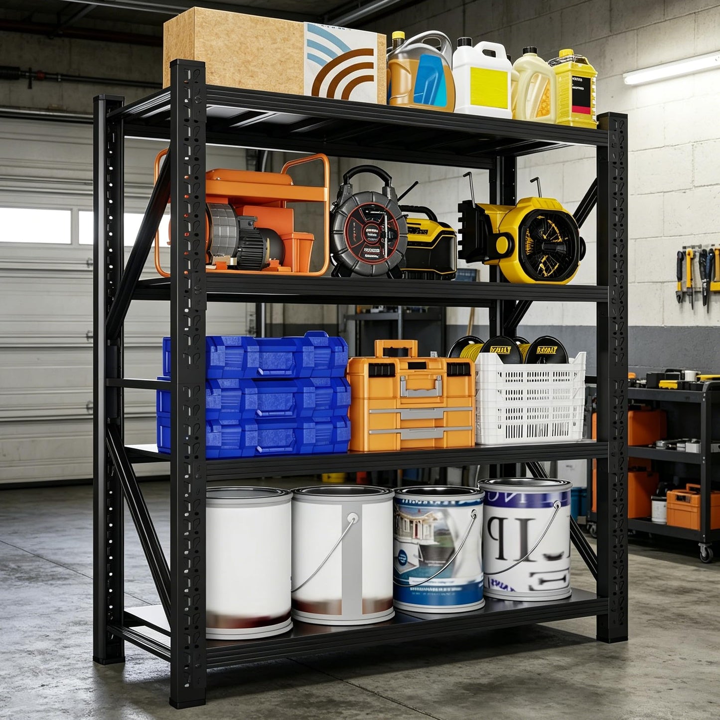 CXUZCZ 48" W Garage Shelving, 3000LBS Heavy Duty Adjustable Storage Shelf, 4 Tier Metal Shelving Uint, Storage Rack for Warehouse, Basement, Supermarket, 47.3" W x 23.7" D x 78.7" H Black