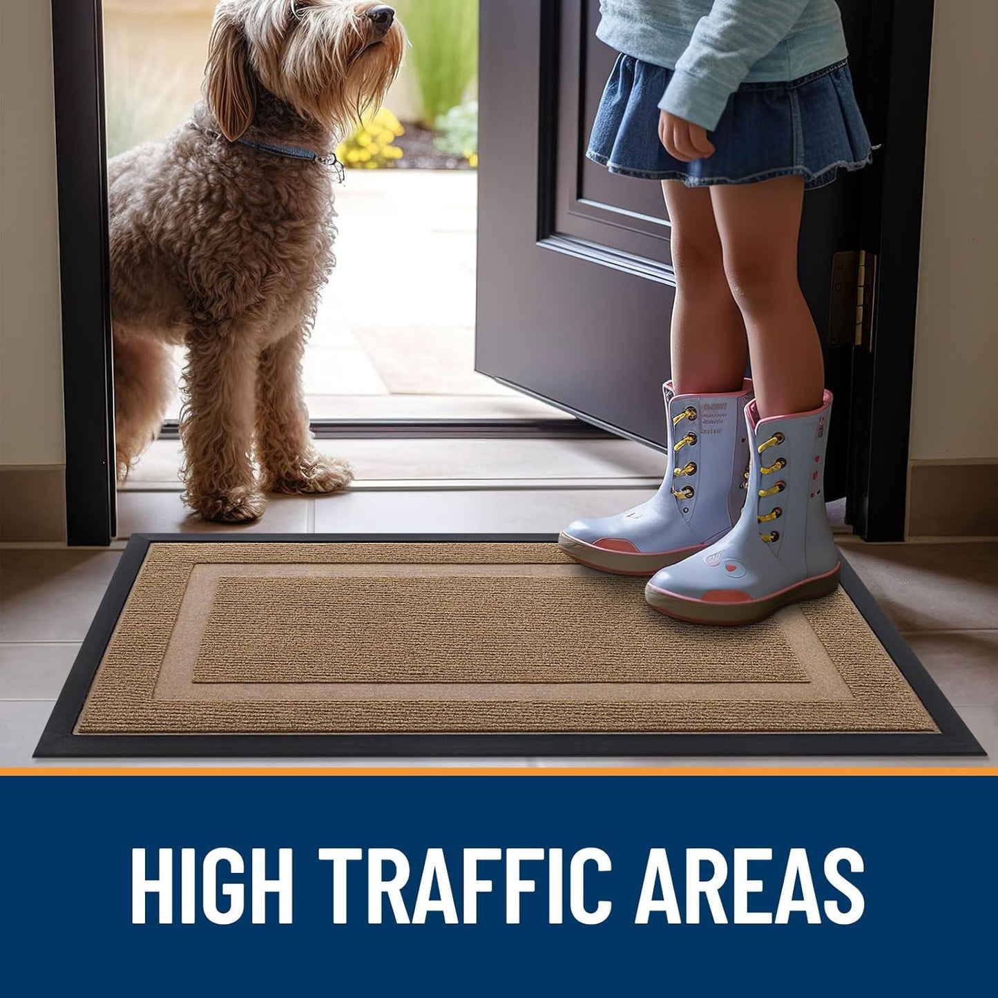OLANLY Waterproof Front Door Mat - All-Season Indoor/Outdoor Doormat, Sturdy Natural Rubber, 71x23, Light Brown