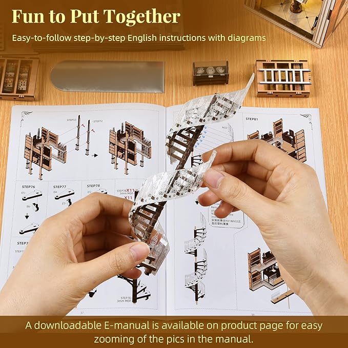 Book Nook Kit Library DIY Miniature House Kit 3D Wooden Puzzle Dollhouse Kit for Adults and Teens Bookshelf Booknook with LED Light (Law Library)