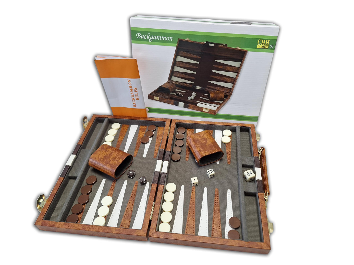 CHH Vinyl with Ripes Backagammon Set, Brown, 11"