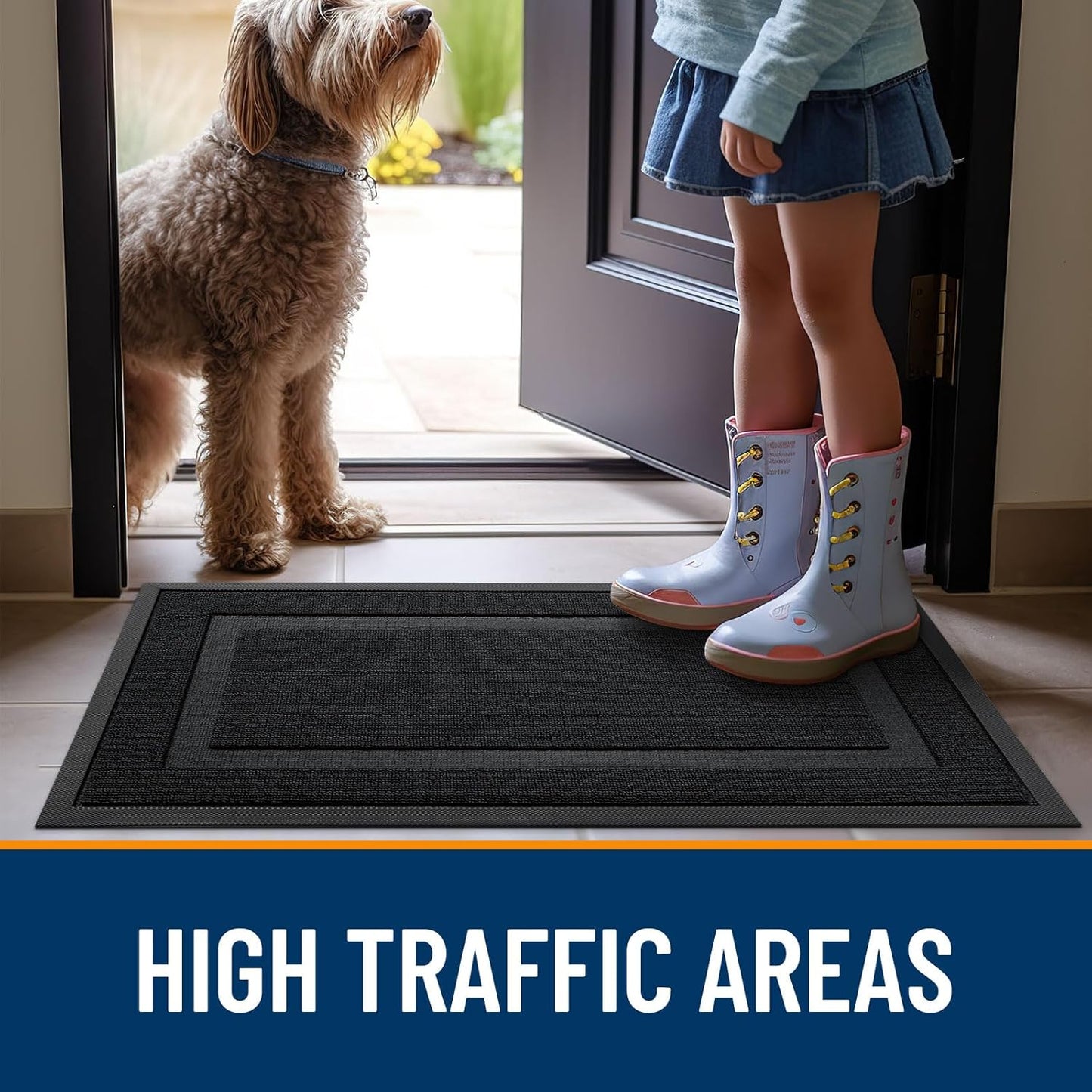 OLANLY Waterproof Front Door Mat - All-Season, Sturdy Natural Rubber, Easy Clean | 29.5x17, Jet Black