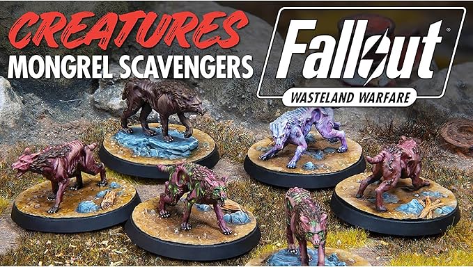 Modiphius Entertainment: Fallout: Wasteland Warfare Creatures: Mongrel Scavenging Pack - 6 Figures Unpainted 32mm Multi-Part Resin Miniatures RPG