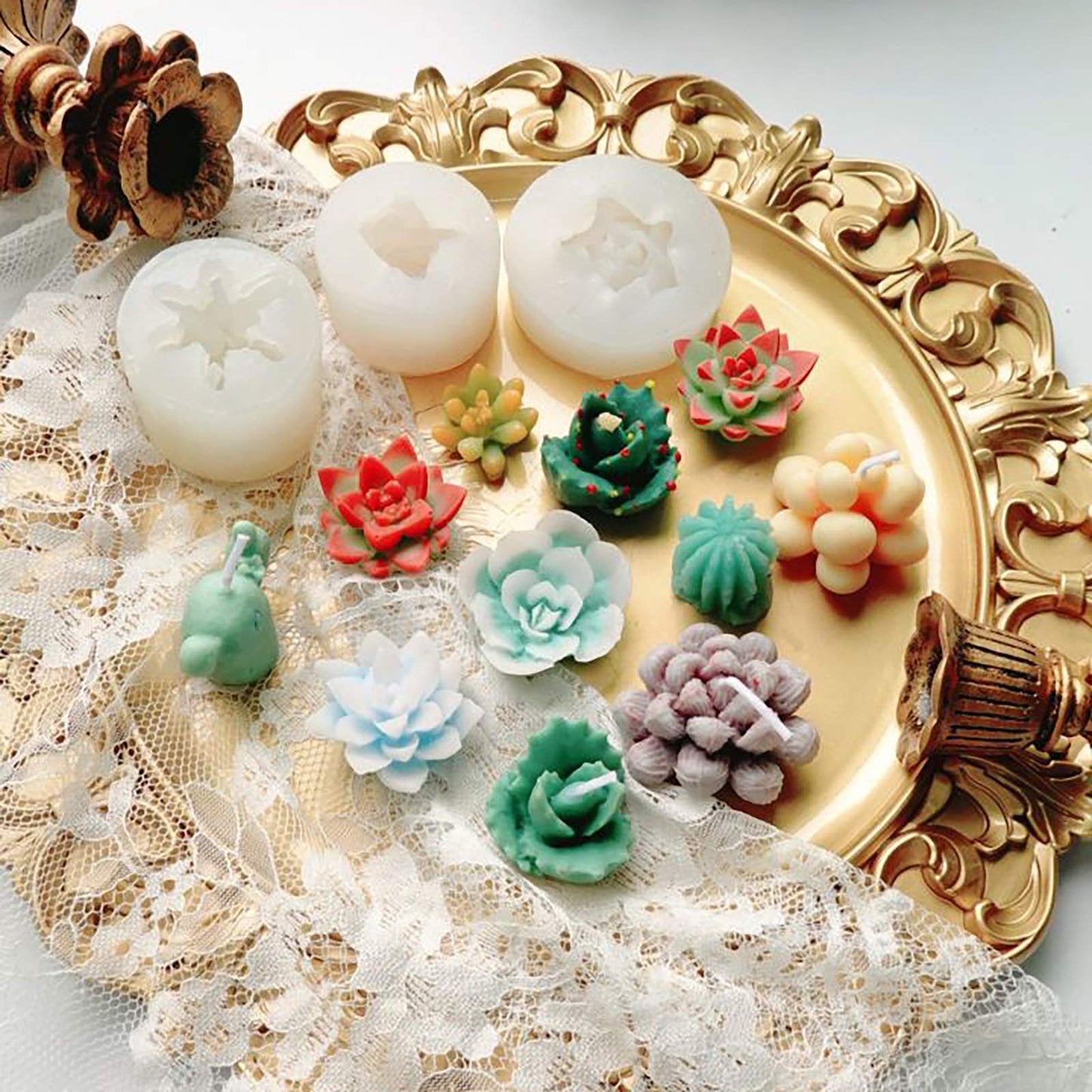 Funshowcase Cactus and Succulent Plant Silicone Molds Set for Epoxy Resin Soap Candle Wax Polymer Clay Concrete Plaster Fondant Cake Decor Chocolate with Beginner Tutorials