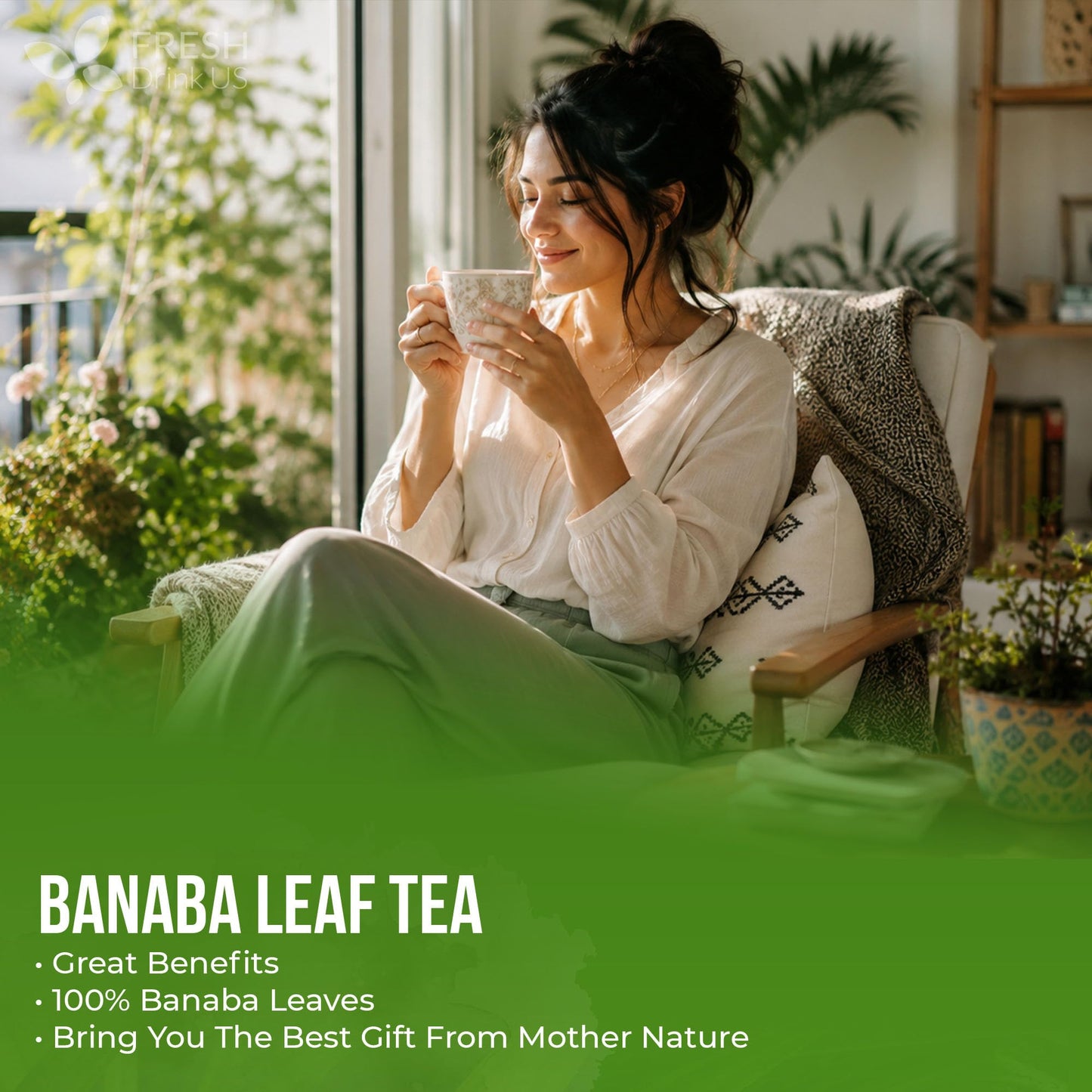 FreshDrinkUS, Premium 50+ Banaba Dried Leaves, 100% Natural & Pure from Whole Banaba Leaves, Banaba Leaf Tea, No Additives, No Caffeine, Vegan