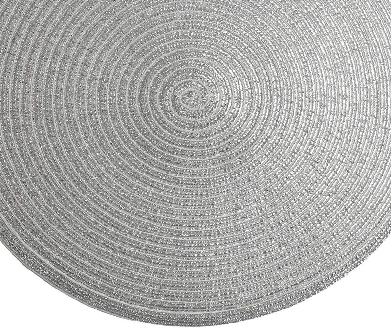 SHACOS Christmas Glitter Silver Placemats Set of 8 Sparkle Bling 15 inch Round Braided Table Mats Washable Place Mats for Dining Table Home Table Decor (Silver, 8)