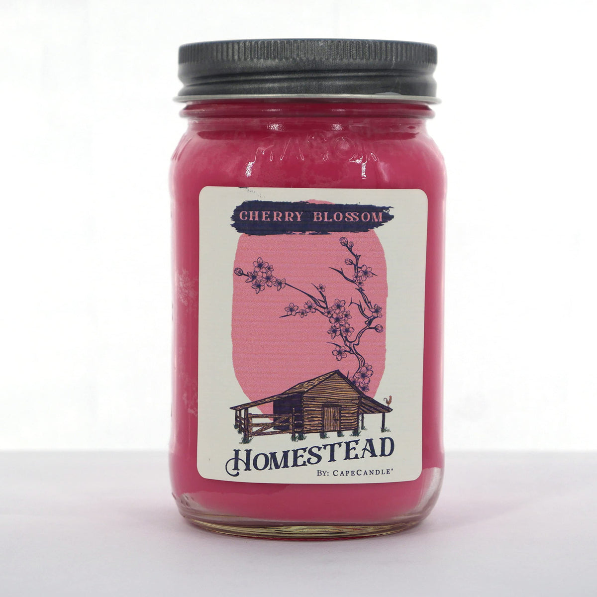 Cape Candle Homestead Soy Candle Wax, Cherry Blossom Scent | Fresh Lemongrass & Herbal Fragrance | Hand-Poured Mason Jar with Pewter Cap | Home Decor Ambiance Soy Wax Accessories | Mason Jar, 16 Oz