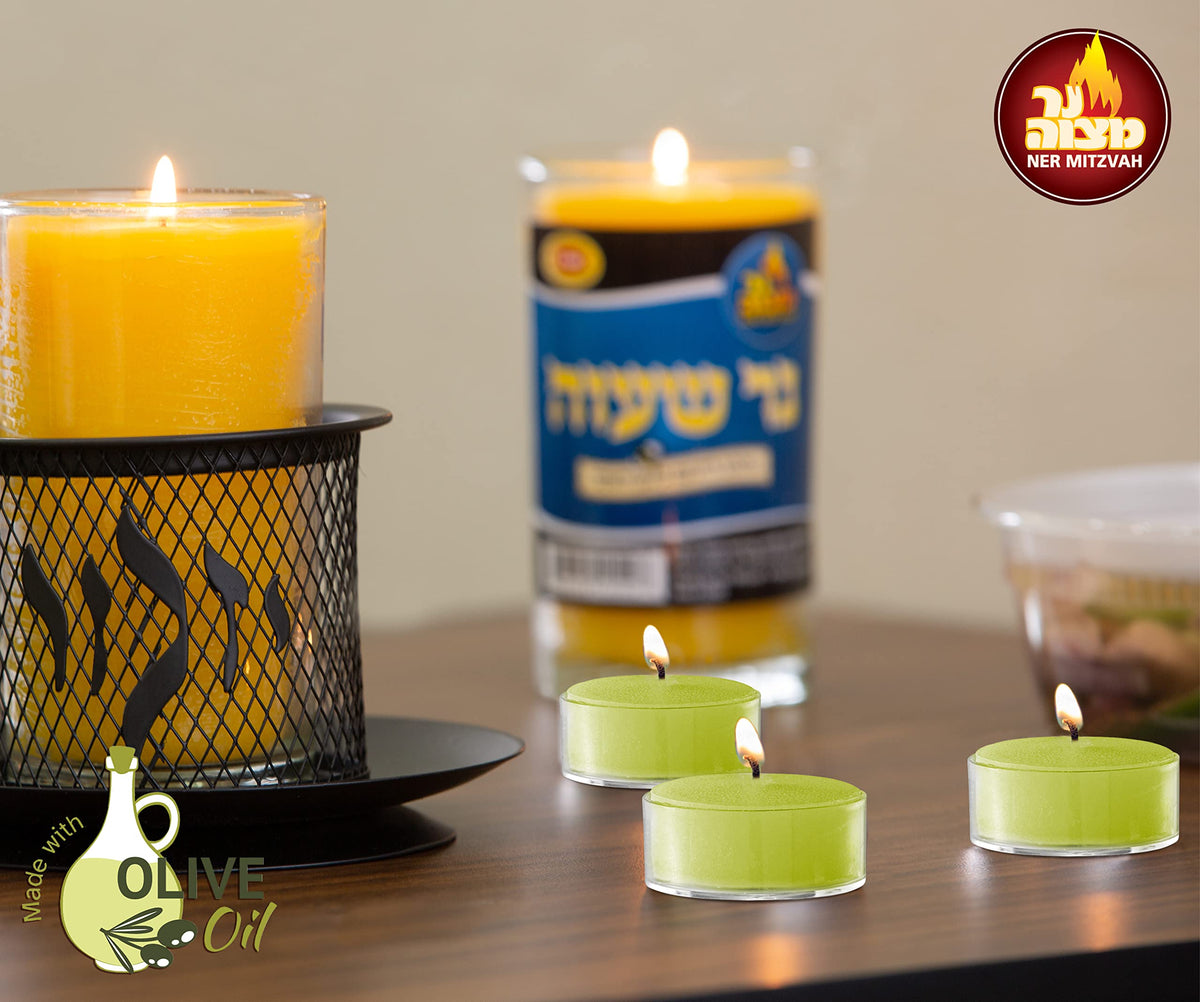 Olive Oil Tea Light Candles - 40 Pack - Clear Cup Unscented Travel, Centerpiece, Decorative Candle - 4.5 Hour Burn Time - by Ner Mitzvah