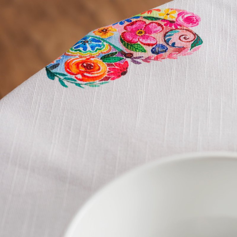 Maison d' Hermine Table Cloth Round Table 100% Cotton 63 Round Inches Tablecloth Reusable Decorative for Dining Kitchen Farmhouse Home Gifts for Mothers Day Spring Summer- Happy Florals -High Summer