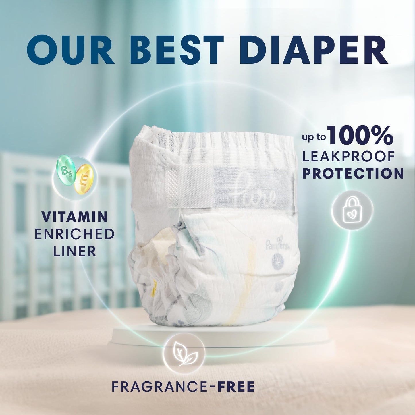 Pampers Pure Protection Baby Diapers, Size 5 (27+ lbs), 132 Count, Up to 100% Leakproof, Premium Plant-based Skin Protection, Hypoallergenic Soft Diapers