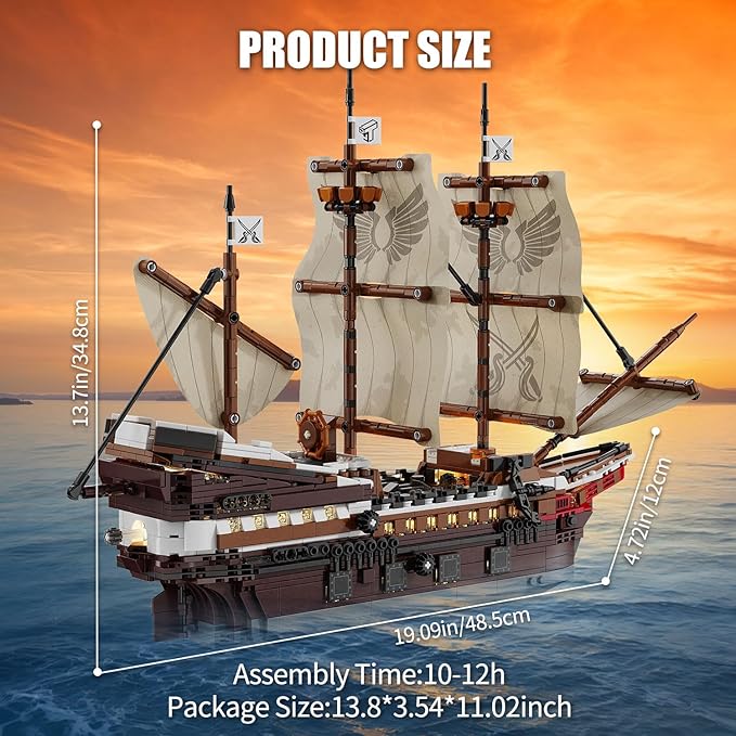 TYCOLE Pirate Ship Building Set with Lights - Mayflower Ship Model ToyGreat Home&Office Decoration for Pirates FansIdea Choice for Adults and Boys Aged 8-14 as Birthday Christmas Gifts(2076PCS)