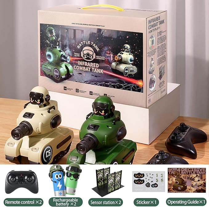 2 Pack RC Battle Tanks RC Tank that Shoots with Infrared System & Sound Effects Remote Control Tank with HP Station for Boys & Girls Age 6-12 Christmas Birthday Easter Gifts for 8-12
