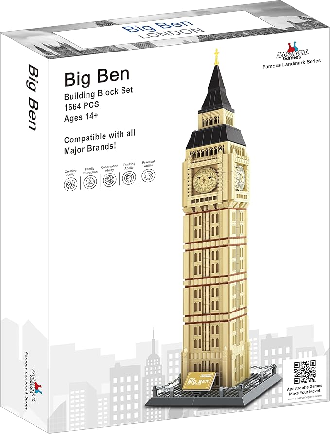 Apostrophe Games Big Ben Building Block Set (1664 Pieces) London's Big Ben Clock Tower Famous Landmark Series - Architecture Model for Kids and Adults