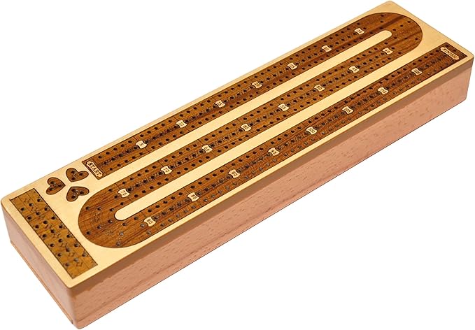 Palm Royal Handicrafts 3 Track Continuous Cribbage Wooden Cribbage Board Made with Maple Wood/Teak Wood and Storage Available for pegs and Cards