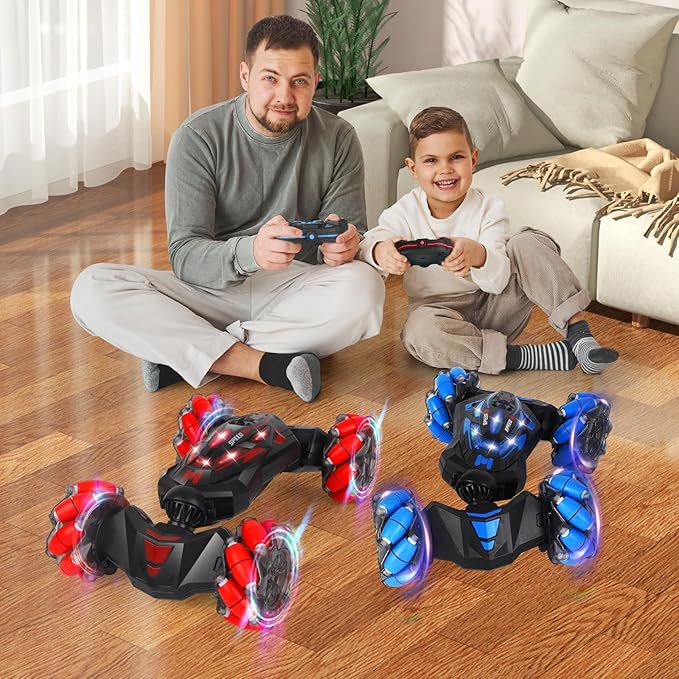 RC Stunt Car 2.4 GHz 4WD Remote Control Gesture Sensor Toy Cars Double Sided Rotating Off Road Vehicle 360° Flips with Lights Music Drift rc car for Boys and Girls 5-13 Birthday