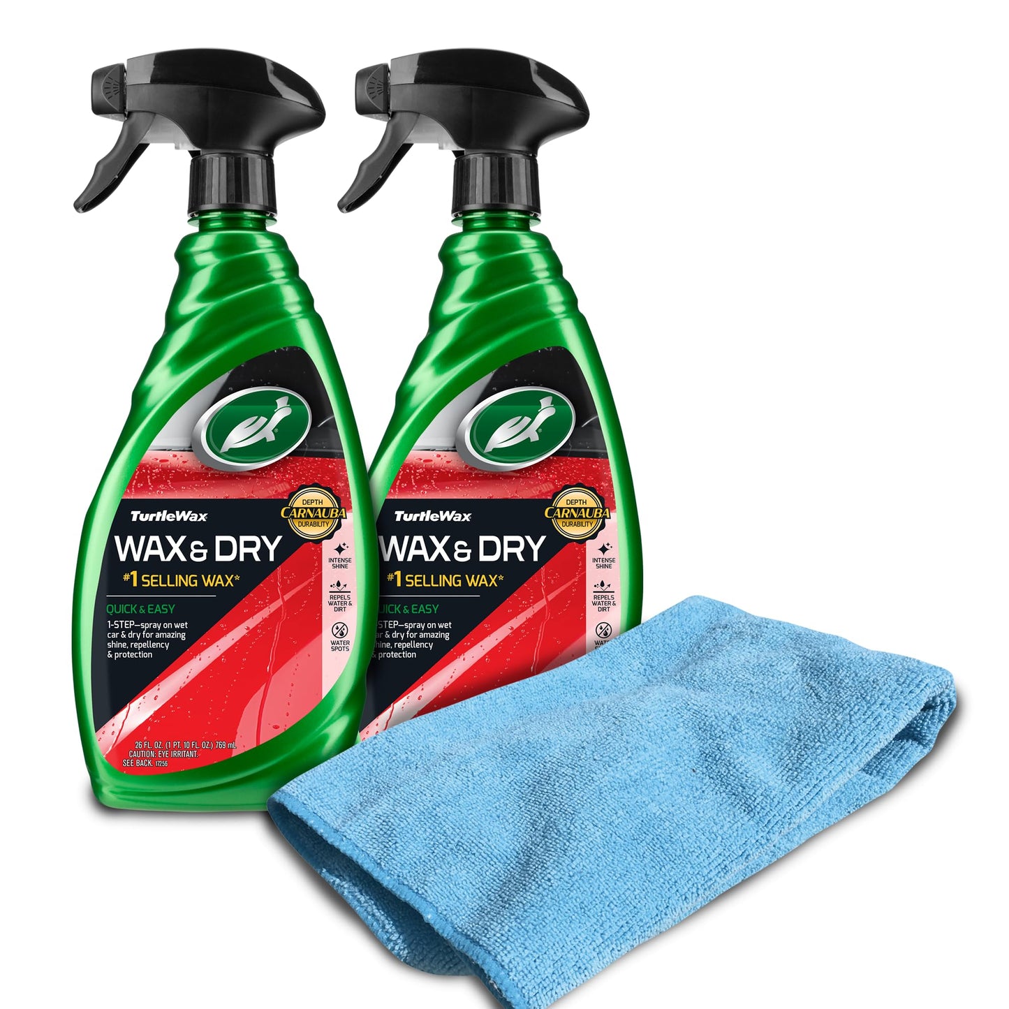 Turtle Wax 50834 1-Step Wax and Dry, Quick and Easiest Step to High Shine, for Cars, Trucks, Motorcycles and RVs, 26 oz. Double Pack with Microfiber Towel