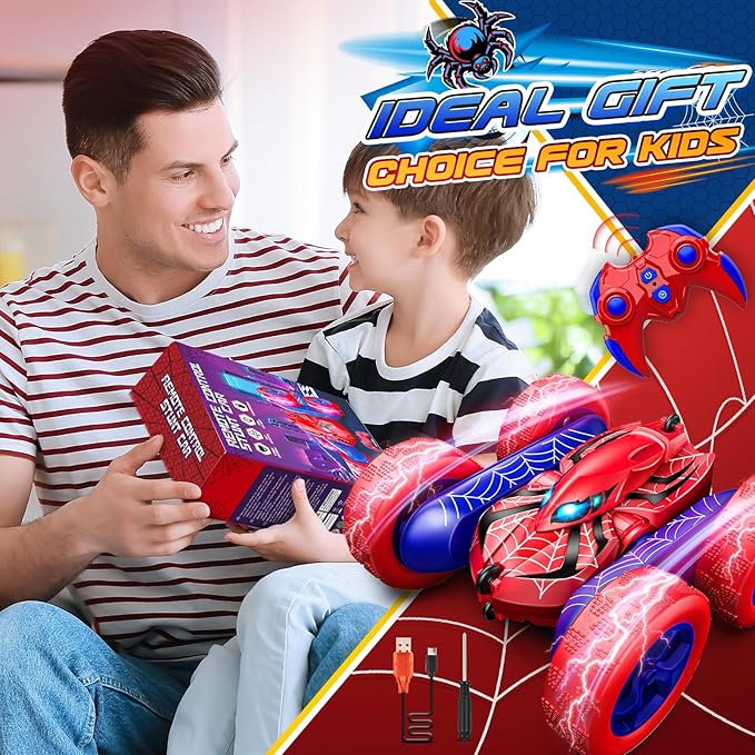 Spider RC Cars Remote Control Car Double Sided 360°Flip 4WD Rechargeable RC Drift CarToys for 3-12 Year Old BoysToys for Ages 5-7 Toys for Ages 8-13 Christmas Basket Stuffers (Red)