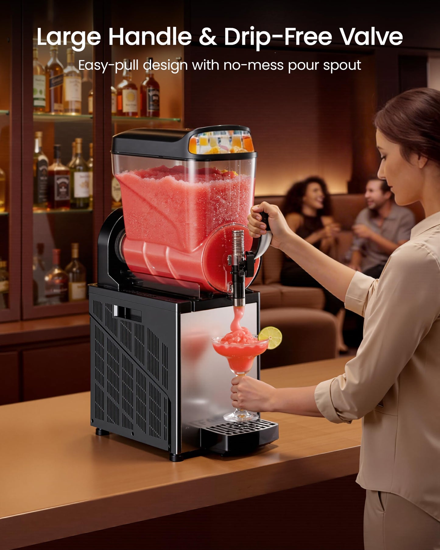 ICEVIVAL 15L Commercial Slushie Machine, Margarita Frozen Drink Machine with Independent Controls & LED,Commercial Slushy Machine Top for High-Traffic Bars Restaurants, ETL Certificated