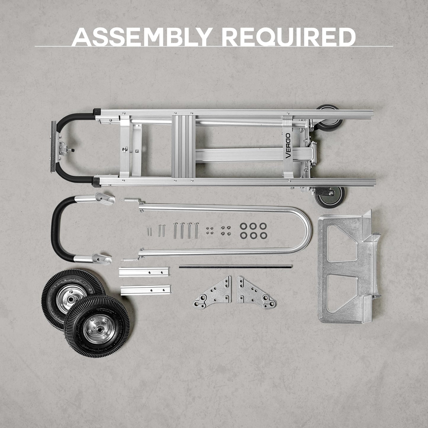 Vergo Industrial Convertible Hand Truck - AS7A2 Heavy Duty Aluminum 3 in 1 Dolly (750 lb Capacity) Lightweight Frame, Ergonomic Handle, Extendable Loop, Versatile Moving Dolly (3 Positions 53" High)