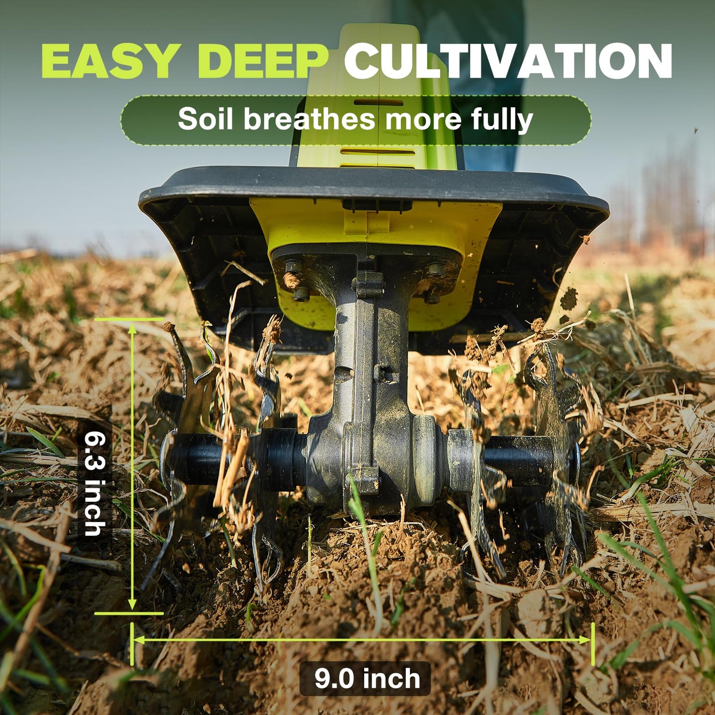 Saker 22V Cordless Electric Garden Tiller Cultivator, Lightweight Rototiller for Gardening, 9-Inch Tilling Width, 6.3-Inch Depth for Soil Preparation, Weeding, and Gardening 2 Batteries SK-TC18B