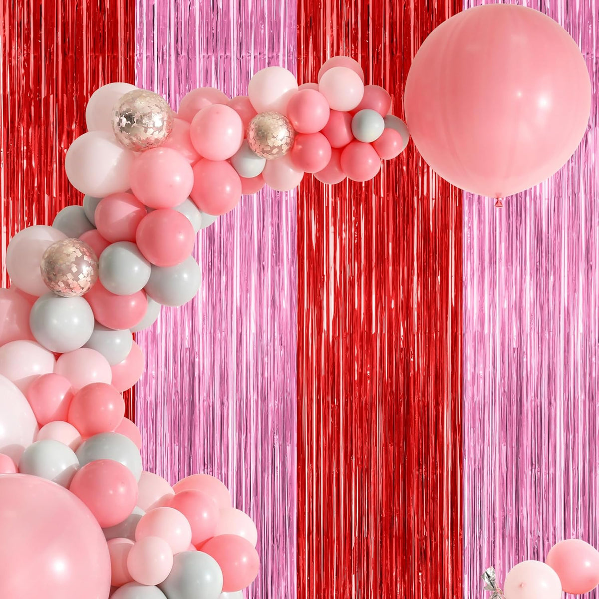 Regine Switzerland | 2 Pack Red Pink Backdrop Curtains - 3.28' x 7.05' Metallic Fringe for Parties