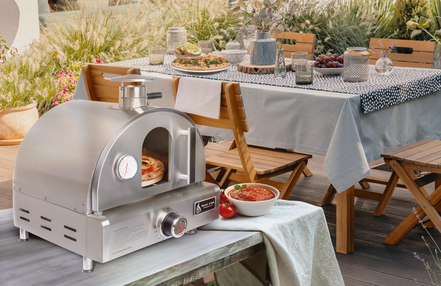 Mont Alpi 17"W x 18"D x 19"H Stainless Steel Premium Outdoor Kitchen Countertop Table Top Portable Propane Gas Pizza Oven with Grease Tray + 12" Pizza Stone - Great for Camping Backyard and Tailgating
