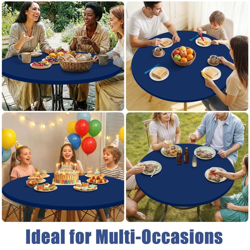 Moosfor Round Spandex Tablecloth, Elastic Fitted Waterproof Tablecloths for 31"-35" Tables, Stretch Washable Picnic Table Cover for Camping, Dining, Indoor and Outdoor, Navy