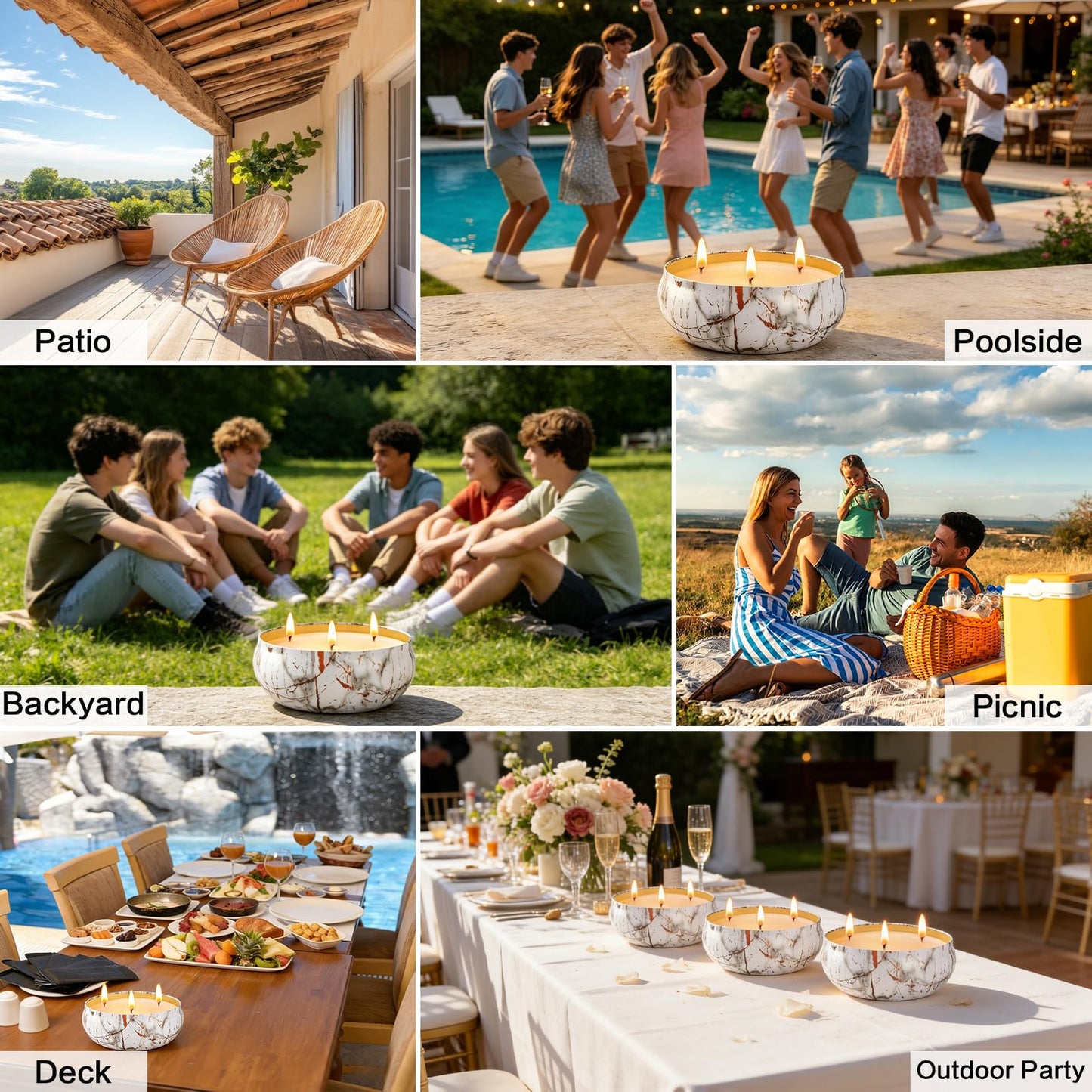 Citronella Candles Outdoor, 3 Pack Large Citronella Candle for Patio, 12oz, 3 Wick Soy Wax Candle, Long Lasting 240 Hours Total for Backyard Camping Deck Garden, Summer Indoor Outside Home Use