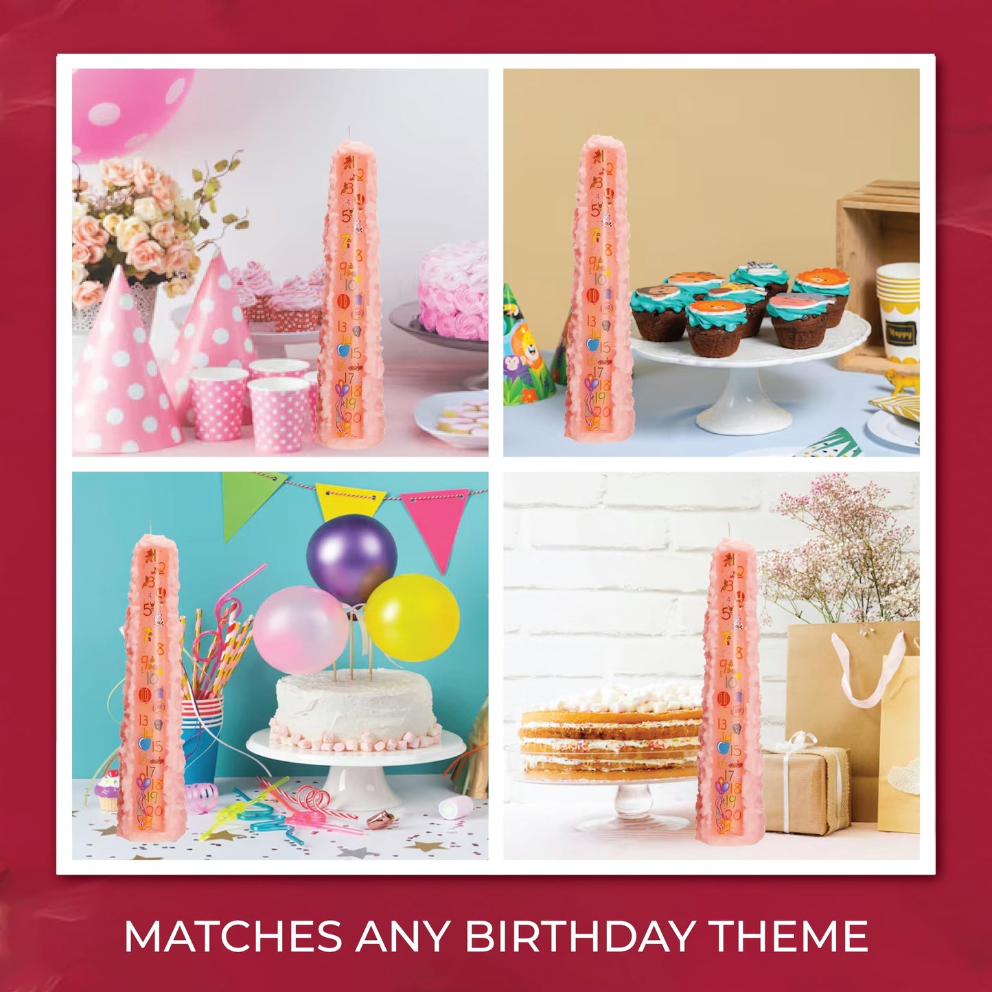 Biedermann & Sons Numbered Birthday Pillar Candle 1 to 21 (Baby Pink), 15 Inch Round, Unscented Paraffin Wax, Approx 30 to 40 Hour Burn, Dripless Candle for Party Decor