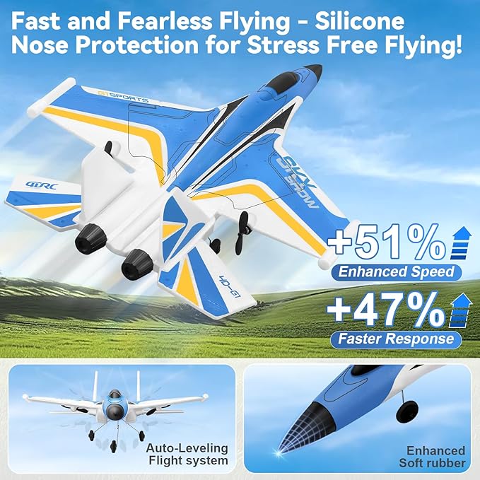 4DRC G1 RC Plane for Adults Kids RC Airplane Fighter Jet 2.4GHz 4 Channel 6-axis Gyro Stabilizer RTF Glider Aircraft Plane Toys Easy to Fly Remote Control Airplane Glider for Kids & Beginners