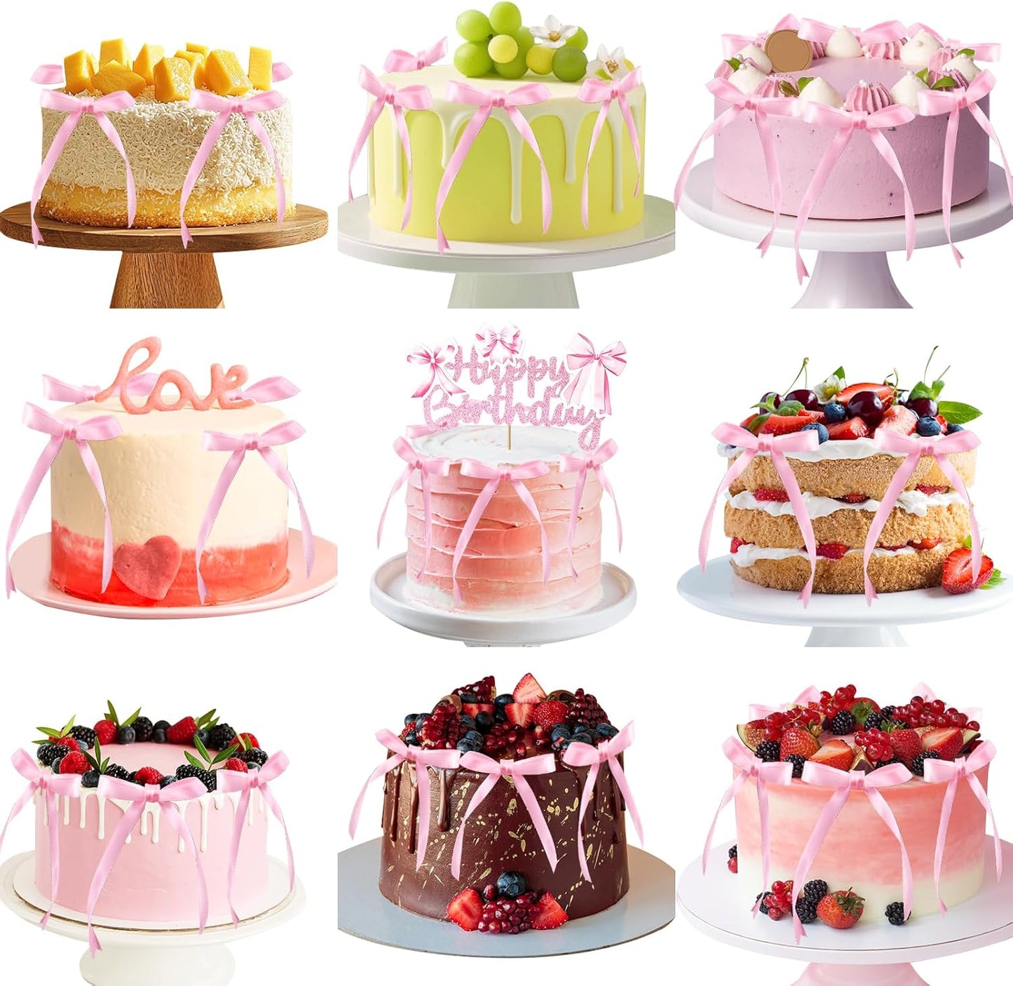 Tmtains 21-Piece Bow Cake Topper Set - Pink Coquette Birthday Decorations | Glitter Happy Birthday Sign & Cupcake Toppers
