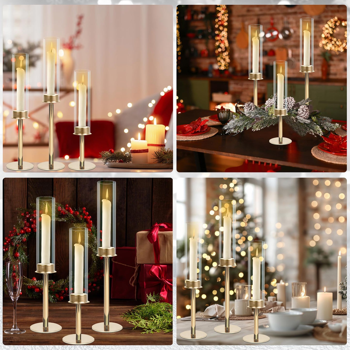 QTRQTR 3 PCS Gold Hurricane Candle Holders Fluted Glass Candlestick Holder