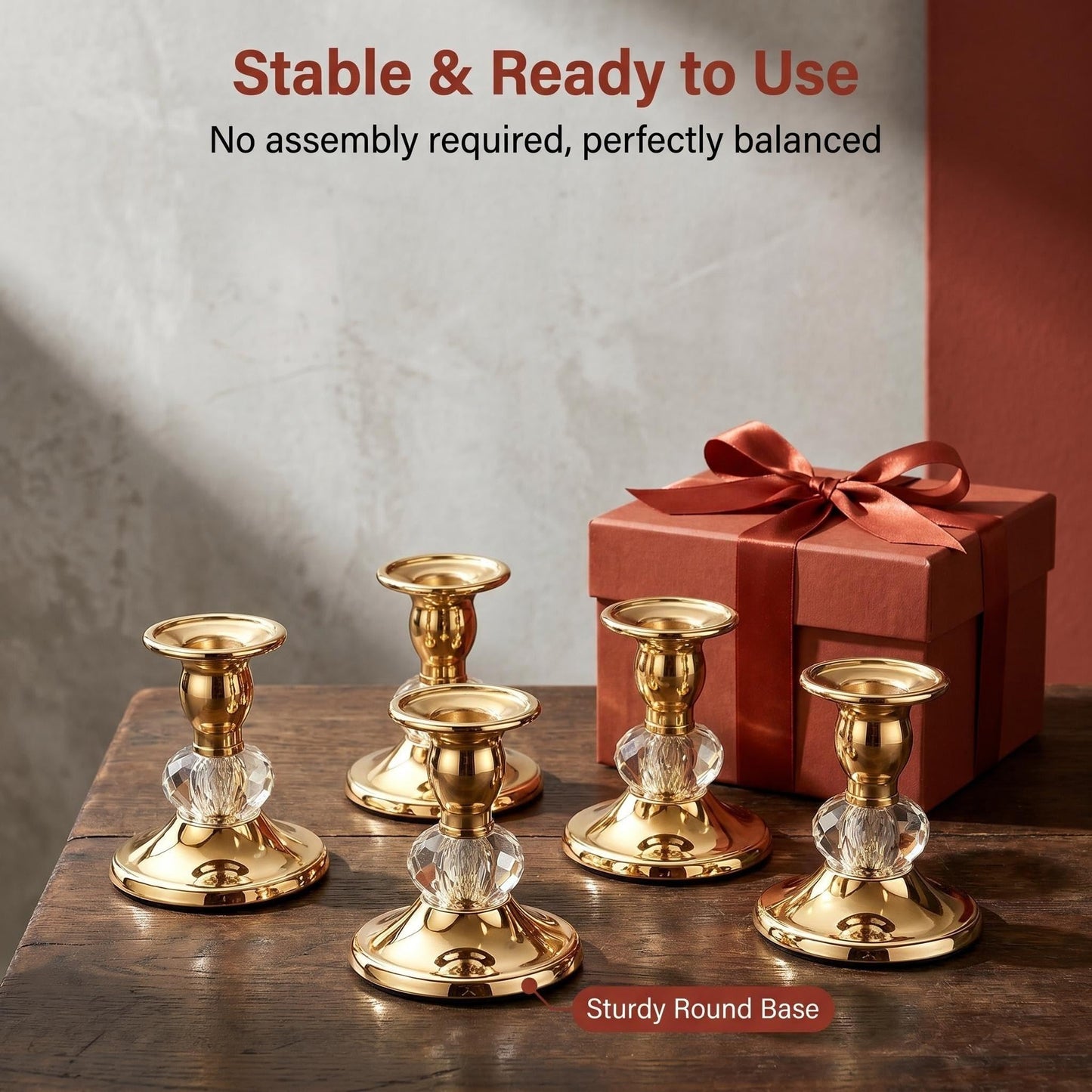 Candlestick Holders Taper Candle Holders, Candle Stick Candle Holder for Table Centerpiece, Wedding Reception, Festive Christmas Mantel Decoration or Home Decor(Golden, 6 Sets(12 Pcs))