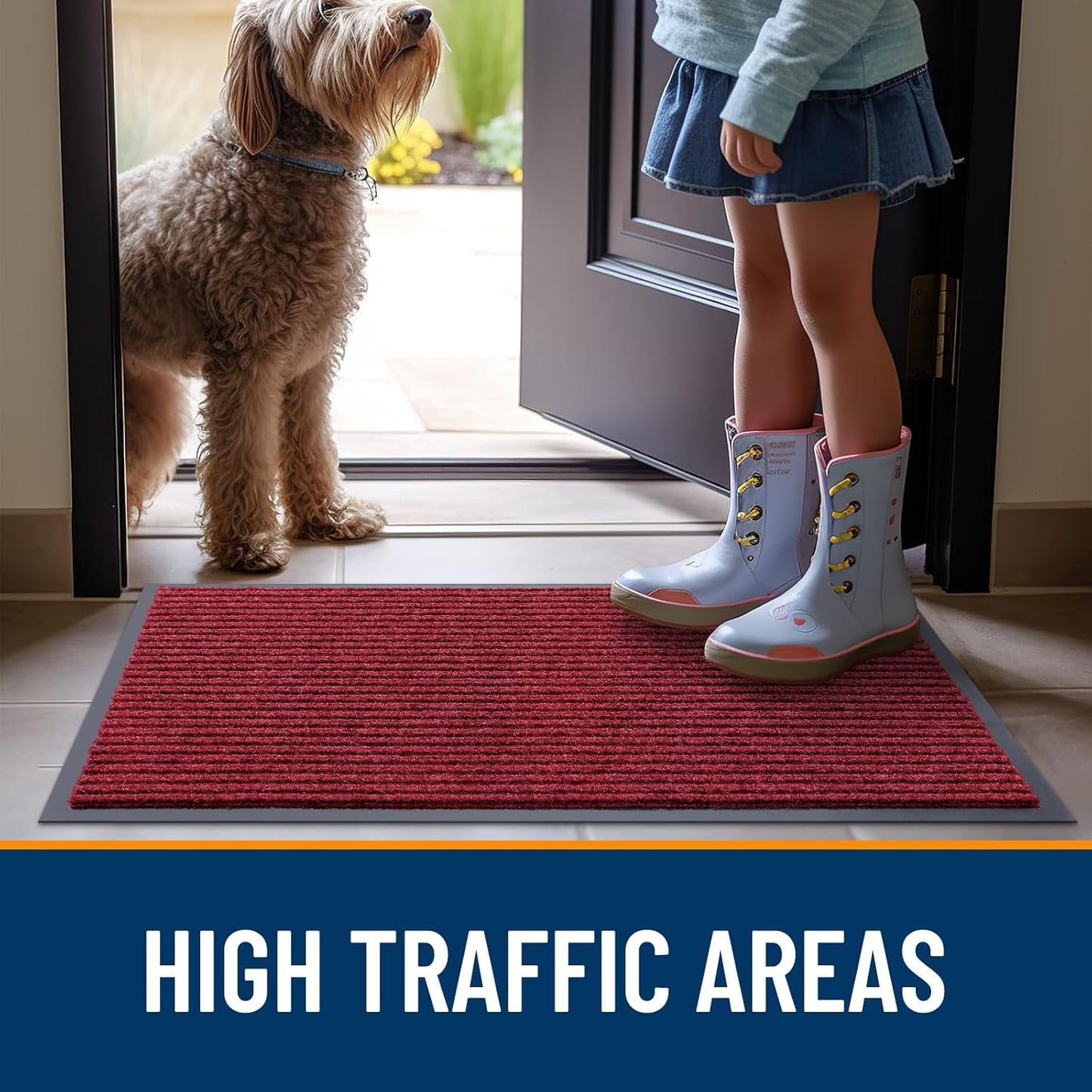 OLANLY Waterproof Heavy Duty Front Door Mat - Fade Resistant & Easy Clean | 29.5x17, Wine Red