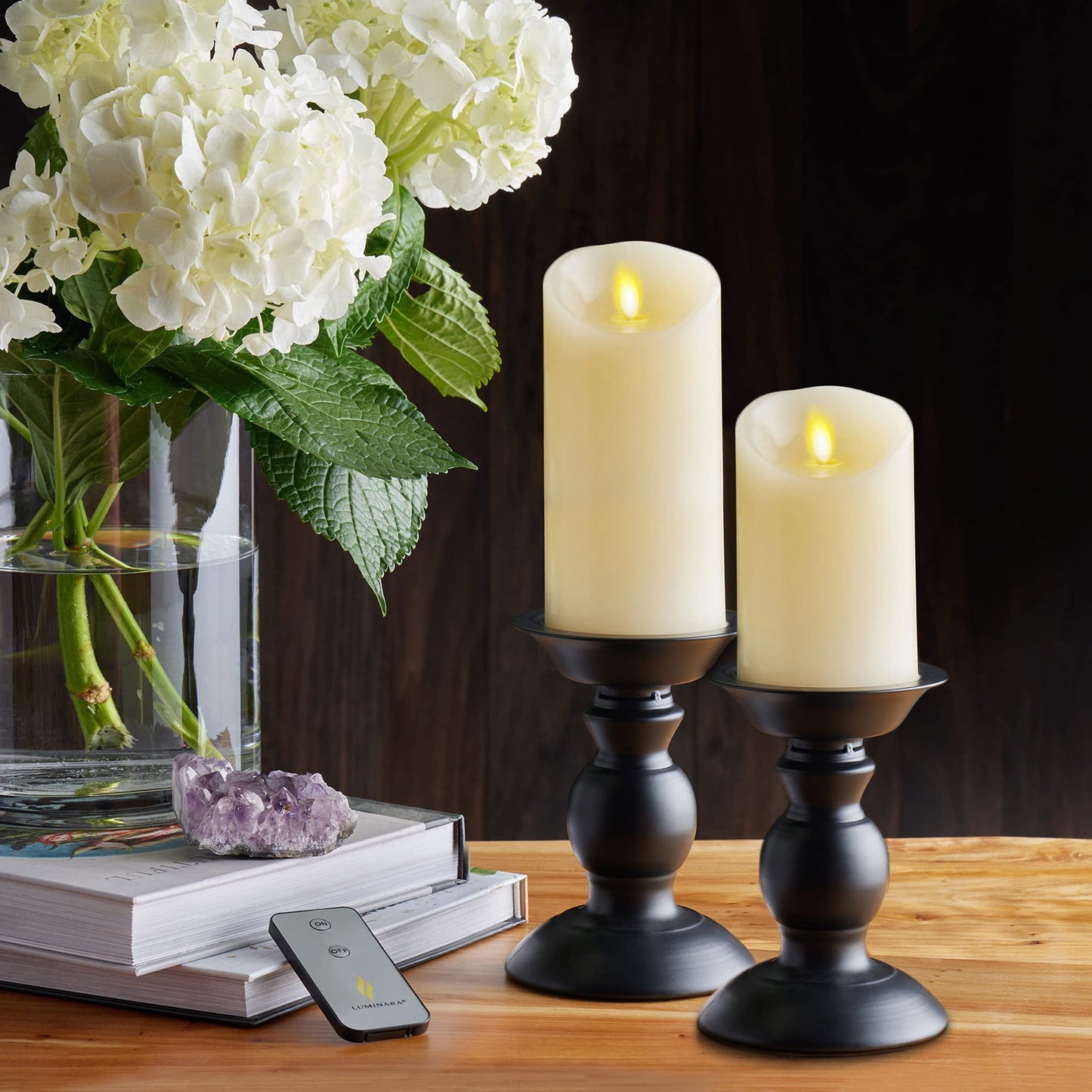 Luminara Scalloped Edge Flameless LED Candle - Ivory 4" x 5.3" - Real Wax Pillar Battery Operated Moving Flame w/Timer Unscented 1000Hr Runtime
