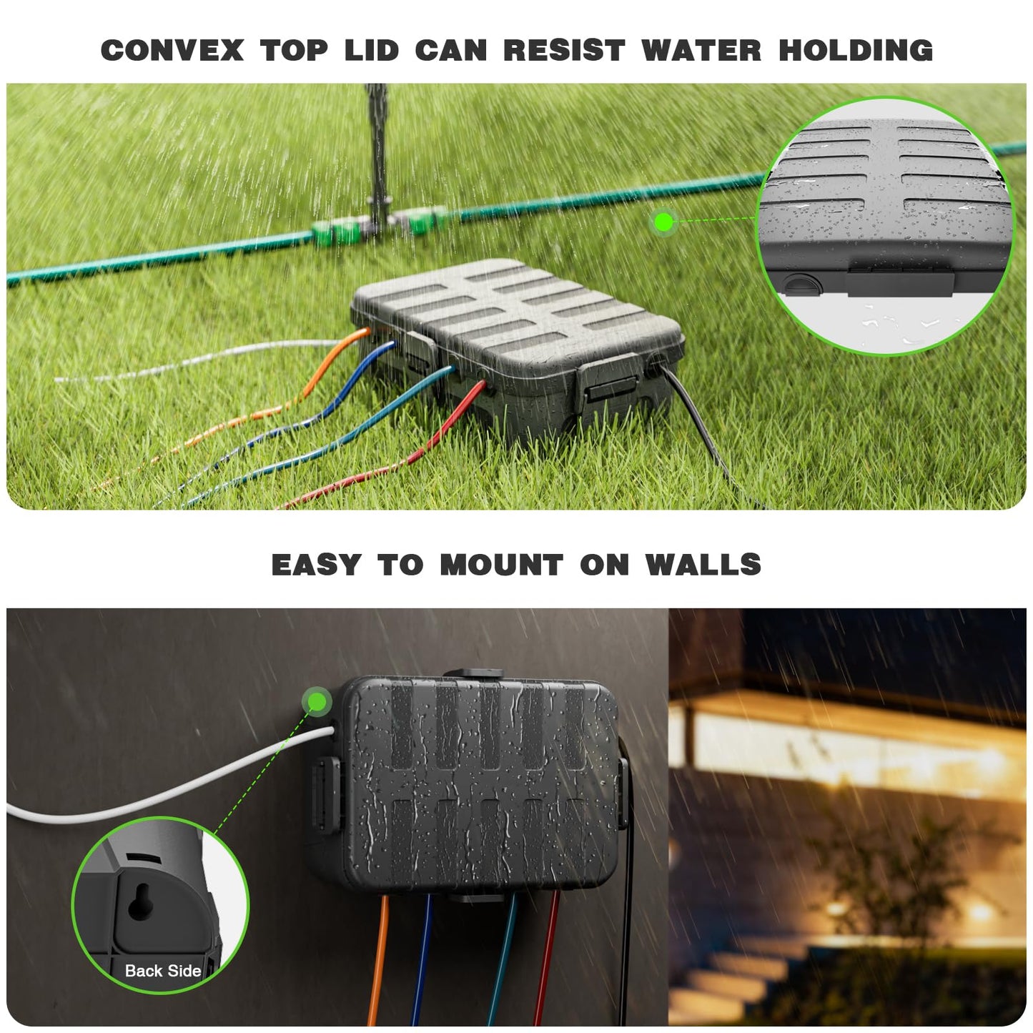 Flemoon Large Outdoor Electrical Box (12.5 x 8.5 x 5 inch), IP54 Waterproof Extension Cord Cover Weatherproof, Protect Outlet, Plug, Socket, Timer, Power Strip, Holiday Light Decoration, Black