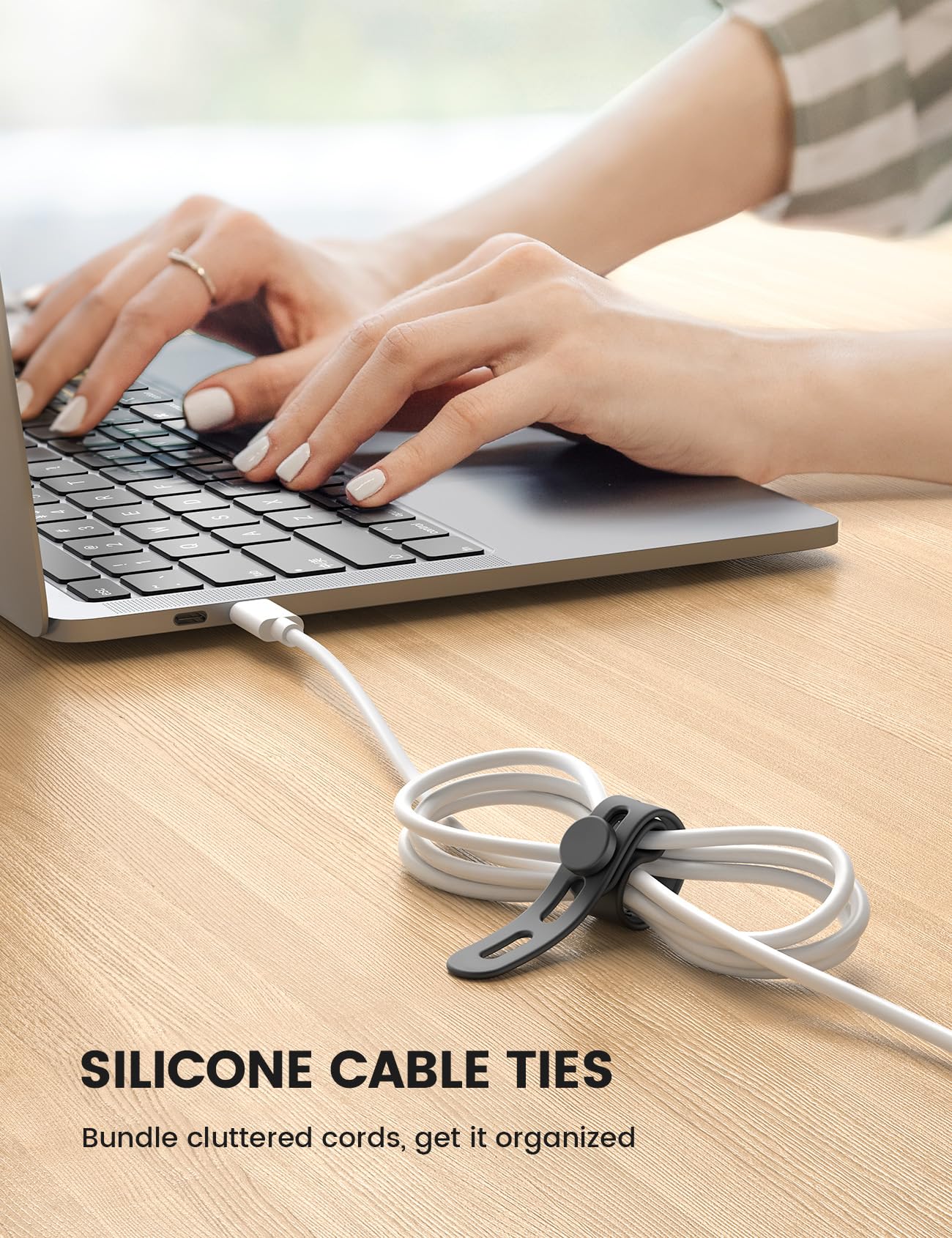 10Pack Silicone Cable Ties Cord Organizer Wrap - Lamicall Durable Reusable Wire Management with Lock Buckle, Elastic Charger Cable Strap Ties, Electrical Cord Keeper for Travel, Home Accessories