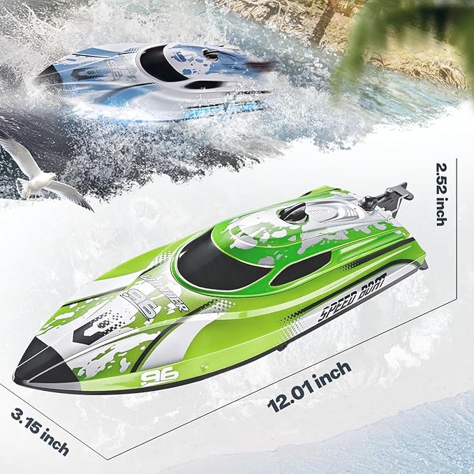 BEZGAR RC Boat 12 inch Remote Control Boat for Kids and Adults 25 KPH Fast RC Speed Boats with 700mAh Battery Ideal Waterproof Toy Boats for Lakes & Pools - TX126 Green