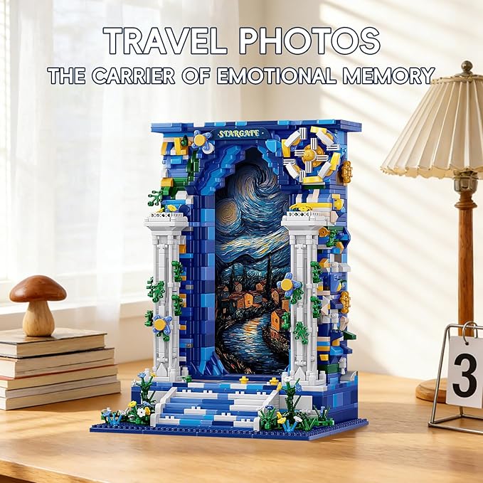 Starry Night Micro Bricks Building Set Art-Themed Wall Art Building Blocks for Adults Creative DIY Assembly Decorative Display Model Puzzle KitIdeal Gift for Adults & Teens.