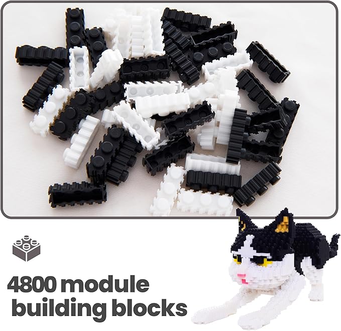 Cat Micro Building Blocks Animal Set Cow Cat DIY Mini 3D Building Toy Bricks Kit Gift for Adults and Kids 4800 Pieces (Black & White)