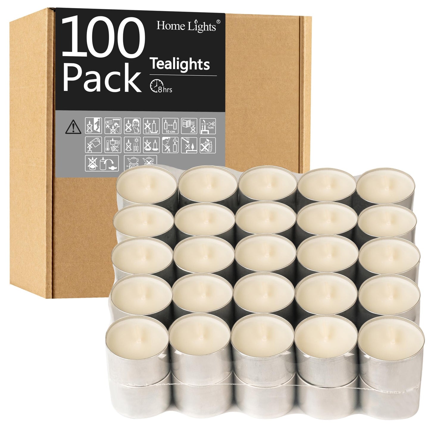 HomeLights Unscented Tealight Candles - 100 Pack, 8hr Smokeless White Votive Candles for Shabbat, Weddings, Home Decor