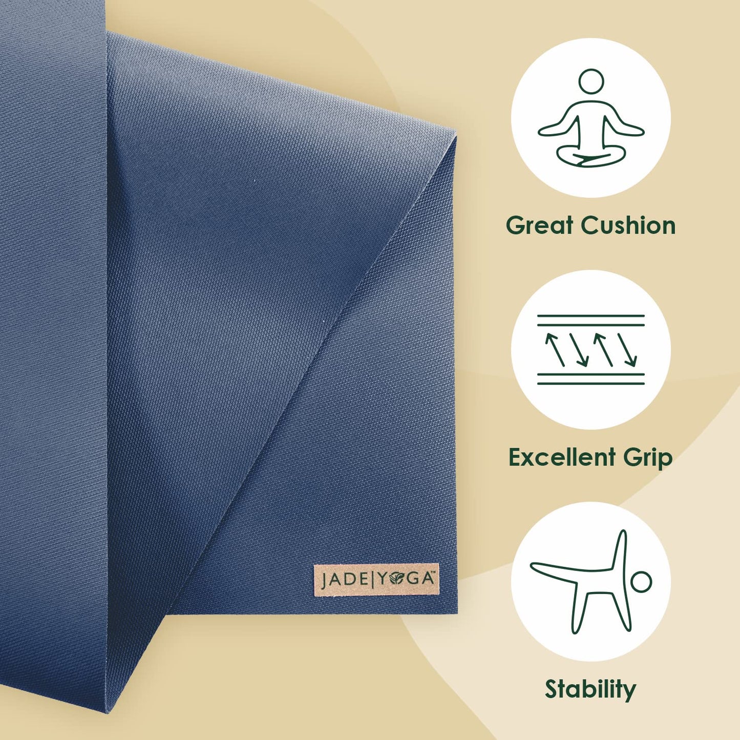 JadeYoga Harmony Yoga Mat- Durable & Thick Gym Fitness Mat, Non-Slip Natural Rubber Yoga Mat- Home Exercise & Stretching Mat, Workout Mat- Yoga Pilate Meditation for Women & Men (Midnight Blue, 74'')