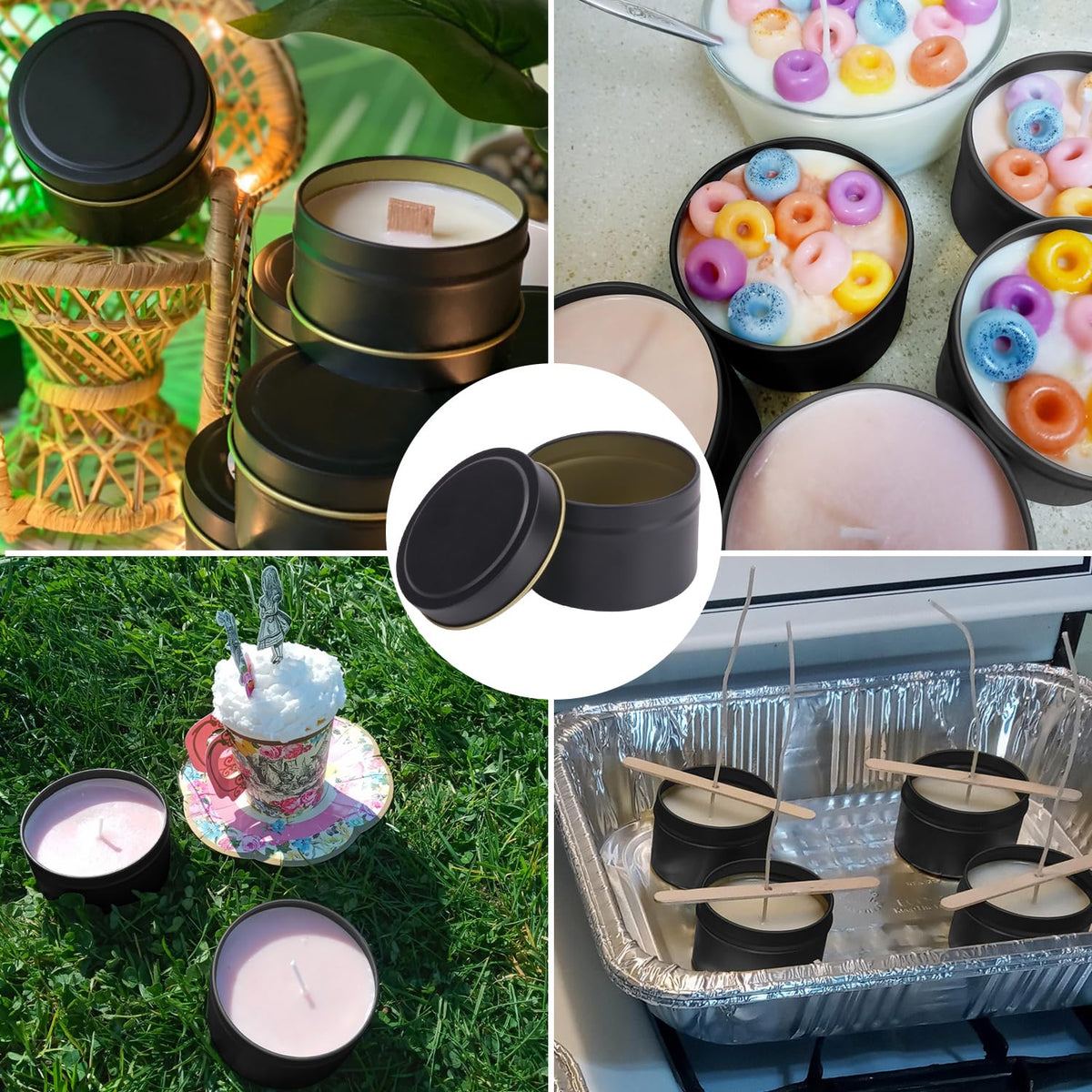 Biugaaufai 48 Pack Black Steel Round Candle Tins with Lids, 4 oz Capacity, Matte Black Finish for DIY Candle Making and Storage