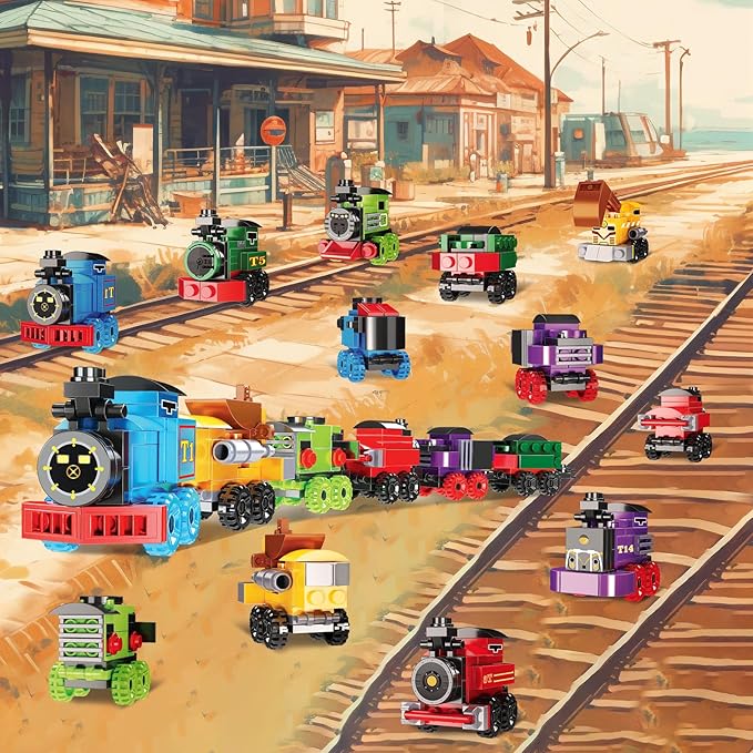 Mini Building Block Sets 12PCS Vehicle Train Toys Building Blocks 6 in 1 STEM Toys Eggs Building Sets Party Favors for Kids Goodie Bags Prizes/Birthday Gifts