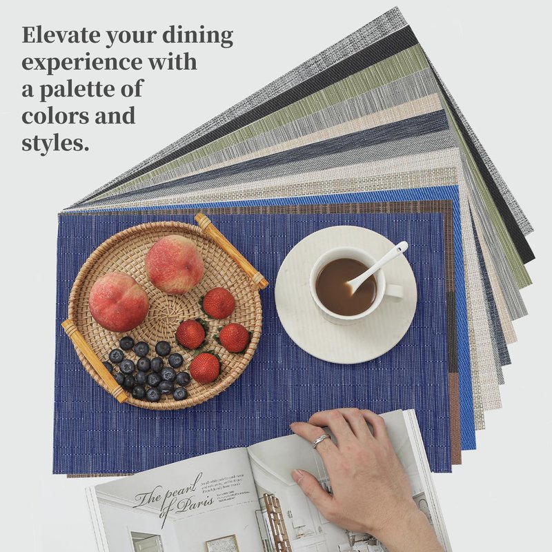 Leetaltree 6PC Grey& 6PC Beige Placemats Set of 12 - Heat Resistant Non-Slip Place mats for Dining Table, Washable Durable PVC Vinyl Woven Table Mats(6PC Grey&6PC Beige), Grey&beige