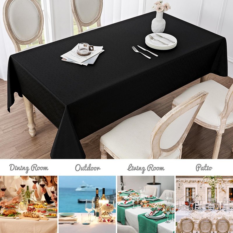 Veblandy 2 Pack Rectangle Tablecloth, 60x120 inch, Water Resistant Wrinkle Free Linen Textured Table Cloth Washable, Decorative Fabric Table Cover for Dining, Party and Camping, Black