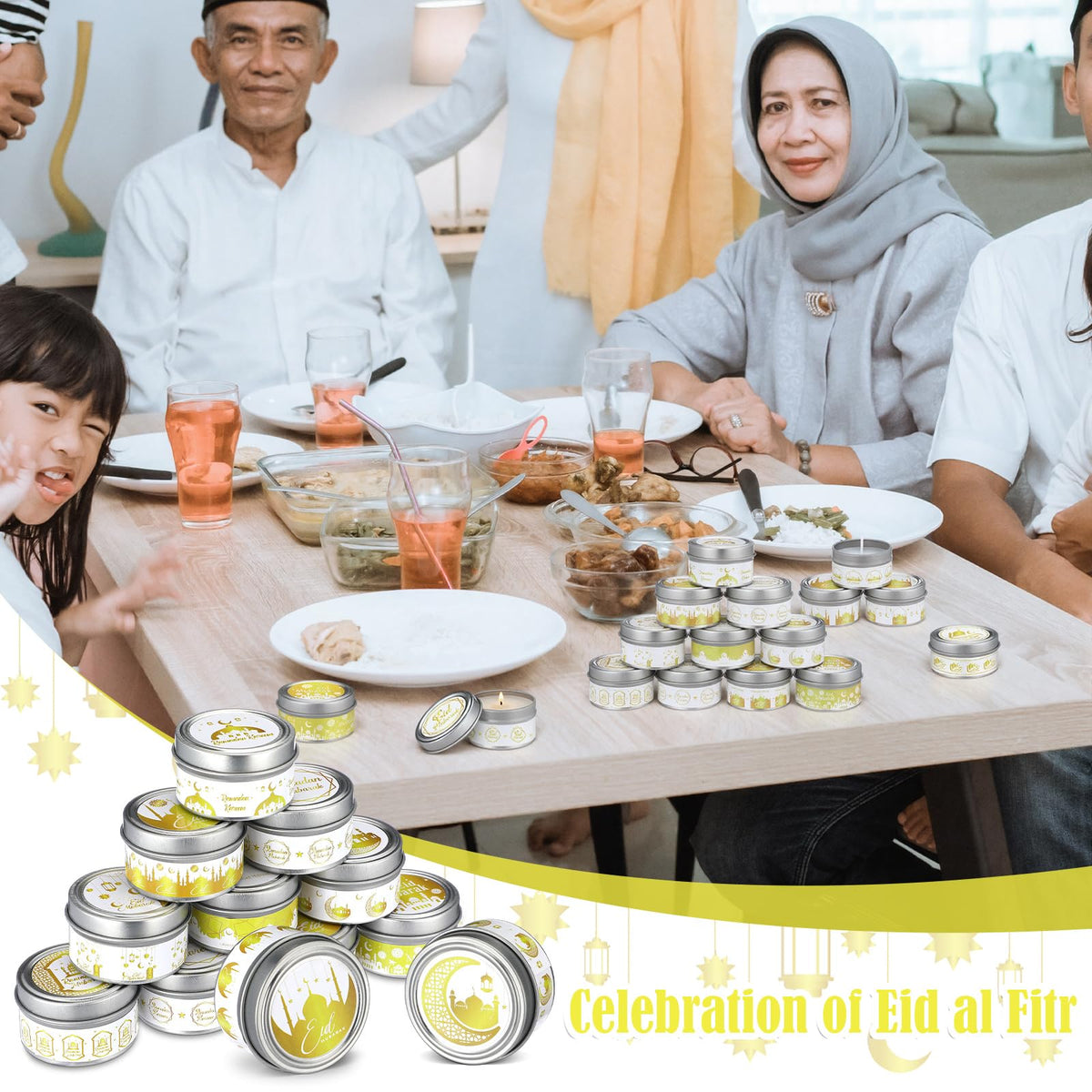 MTLEE 20 Pcs Ramadan Mubarak Scented Candles Bulk, 1 oz Eid Wax Candles, Muslim Islam Meditation Decor, Islamic Ramadan Gifts for Family Home Eid Celebration Party Favor, Assorted Scents(White Gold)