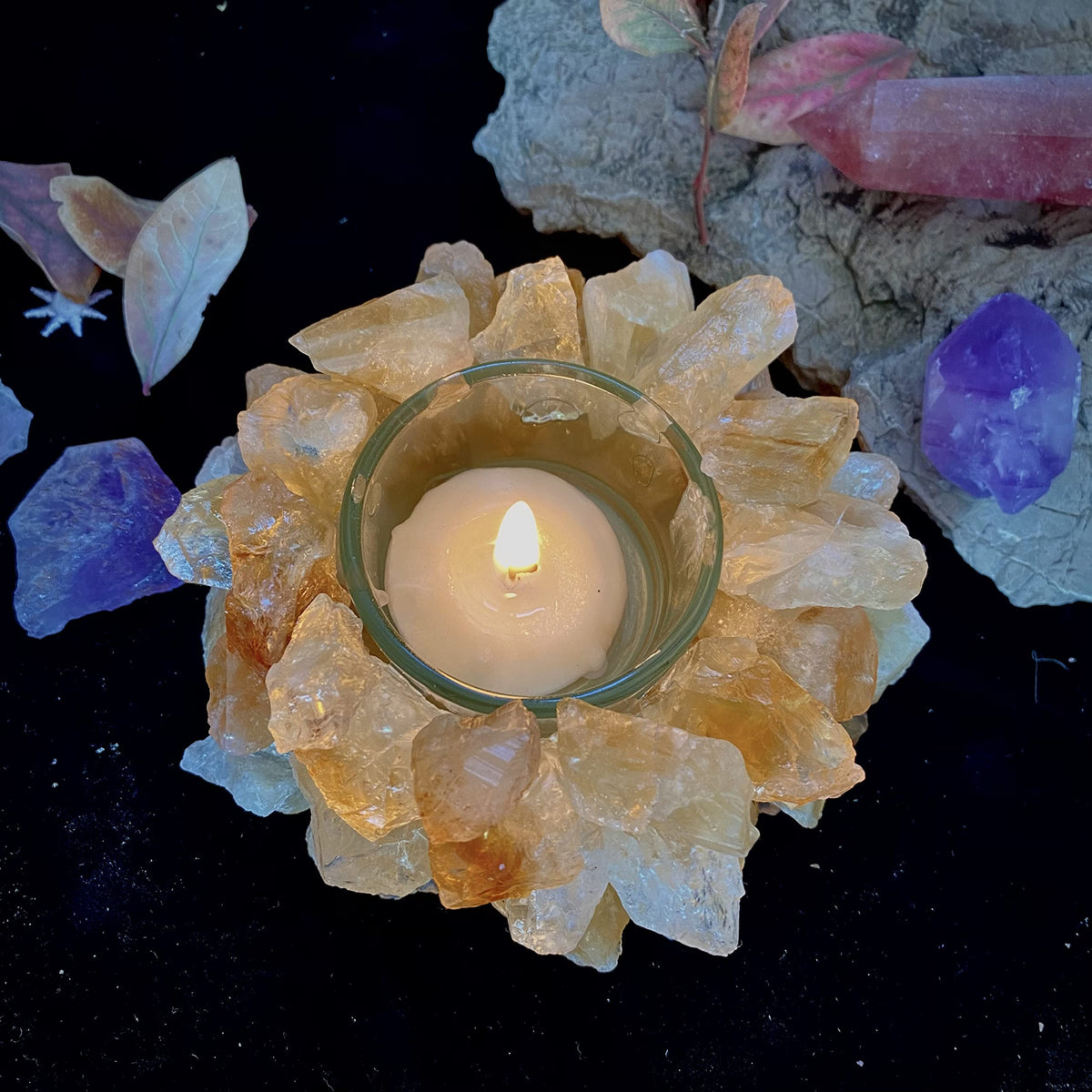 Citrine Rough Stone Votive Candle Holder Tealight Quartz Crystal Healing Gemstone Tealight Holder Home Decor Reiki Stone